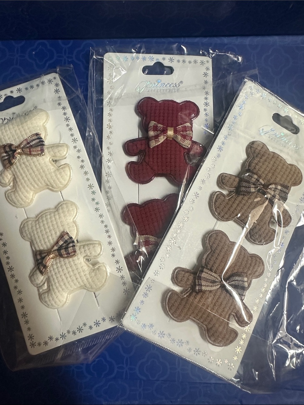 Plush Teddy Bear Hair Clips - White, Red, Brown